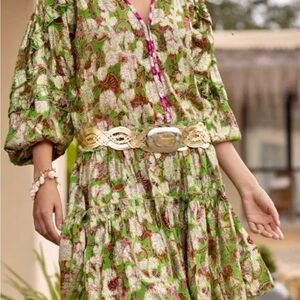 Floral Green Bohemian Dress with Belt